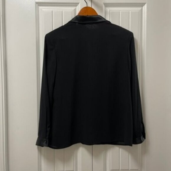 Vintage Satin Trim Hidden Button Blouse Black - Picture 11 of 15